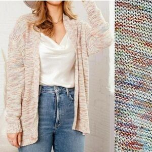 Lucy Paris Henley Rainbow Cardigan Bulky Knit Oversize Buttoned Sweater Sz  XS